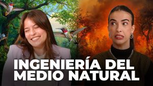 Clau y Elena en la miniatura del podcast con un fondo visual que contrasta un bosque sano y un incendio forestal.