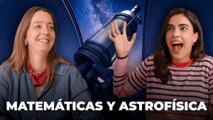 Laura y Clau, en la miniatura del episodio sobre estudiar Astrofísica, sonriendo en un fondo del espacio estrellado