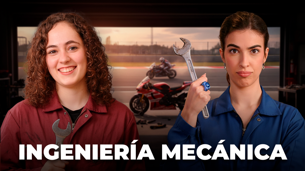 Clau y Ángela en la miniatura del episodio sobre Ingeniería Mecánica