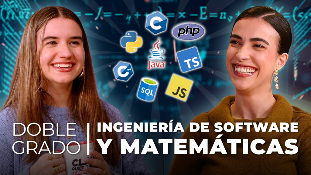 Clau y Laura en la miniatura del episodio sobre el Doble Grado en Ingeniería de Software y Matemáticas, hablando de cómo funcionan los algoritmos